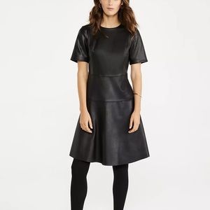 Ann Taylor Black Faux Leather A-Line Dress